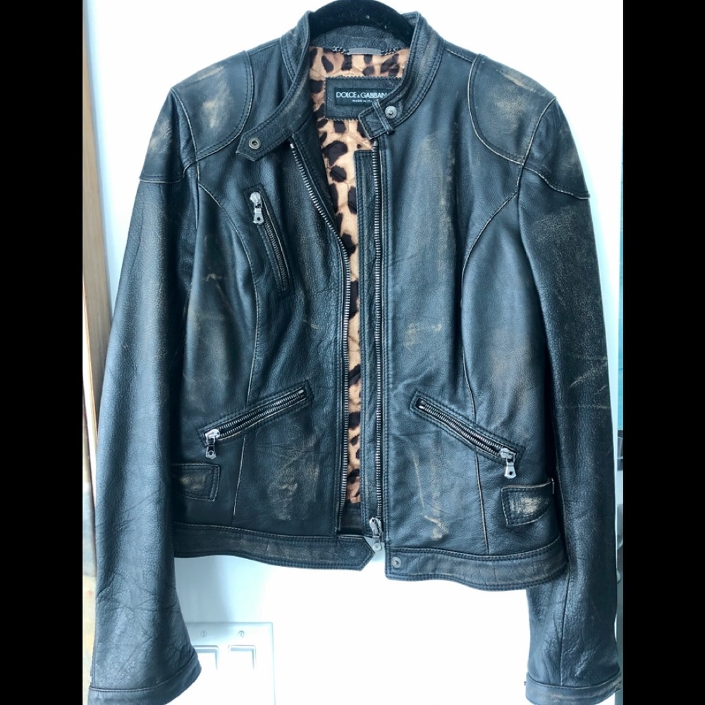 Dolce and Gabbana Motorcycle Leather Jacket Sz 42